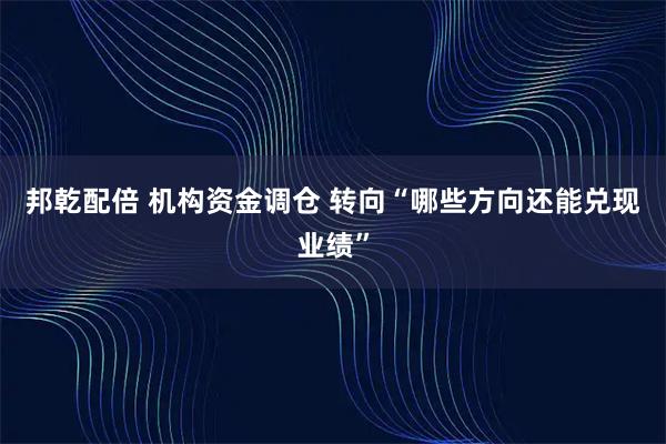 邦乾配倍 机构资金调仓 转向“哪些方向还能兑现业绩”